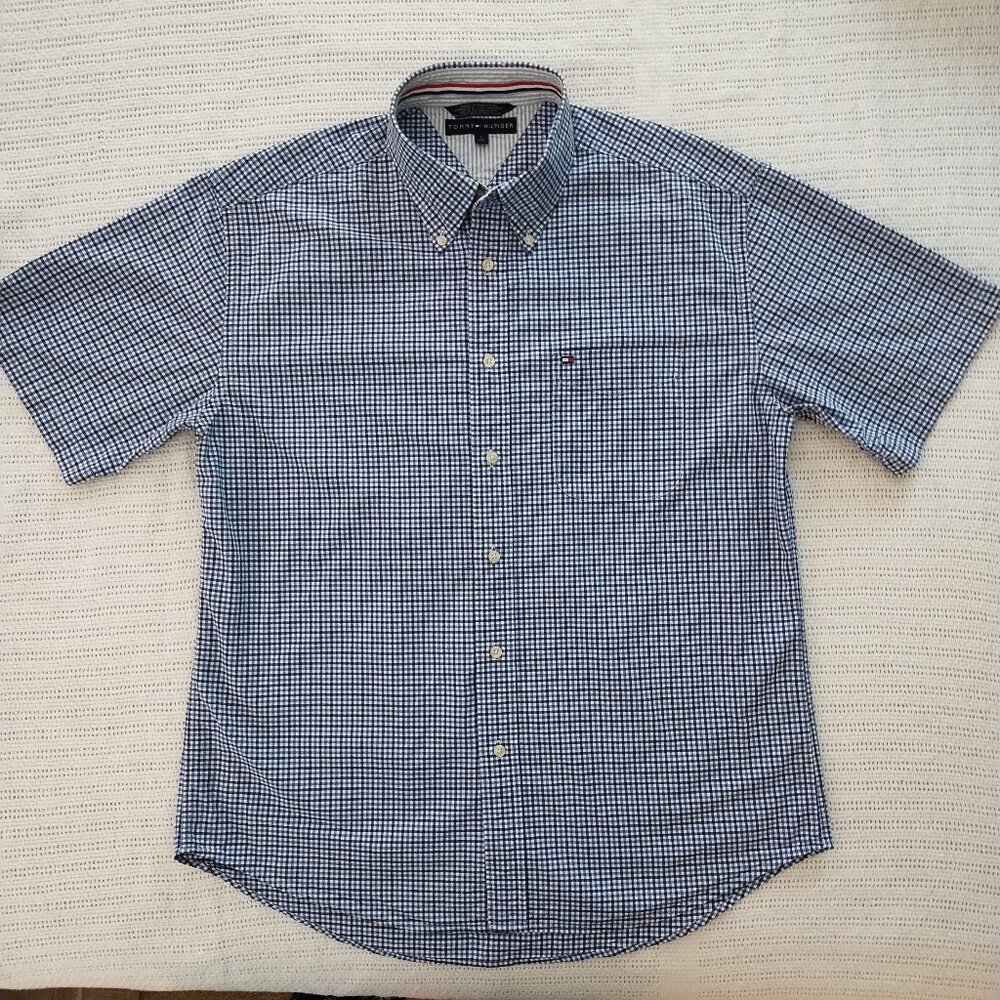 Vintage Tommy Hilfiger Men's Button-Up Short-Sleeve Shirt - LG - (VGC)